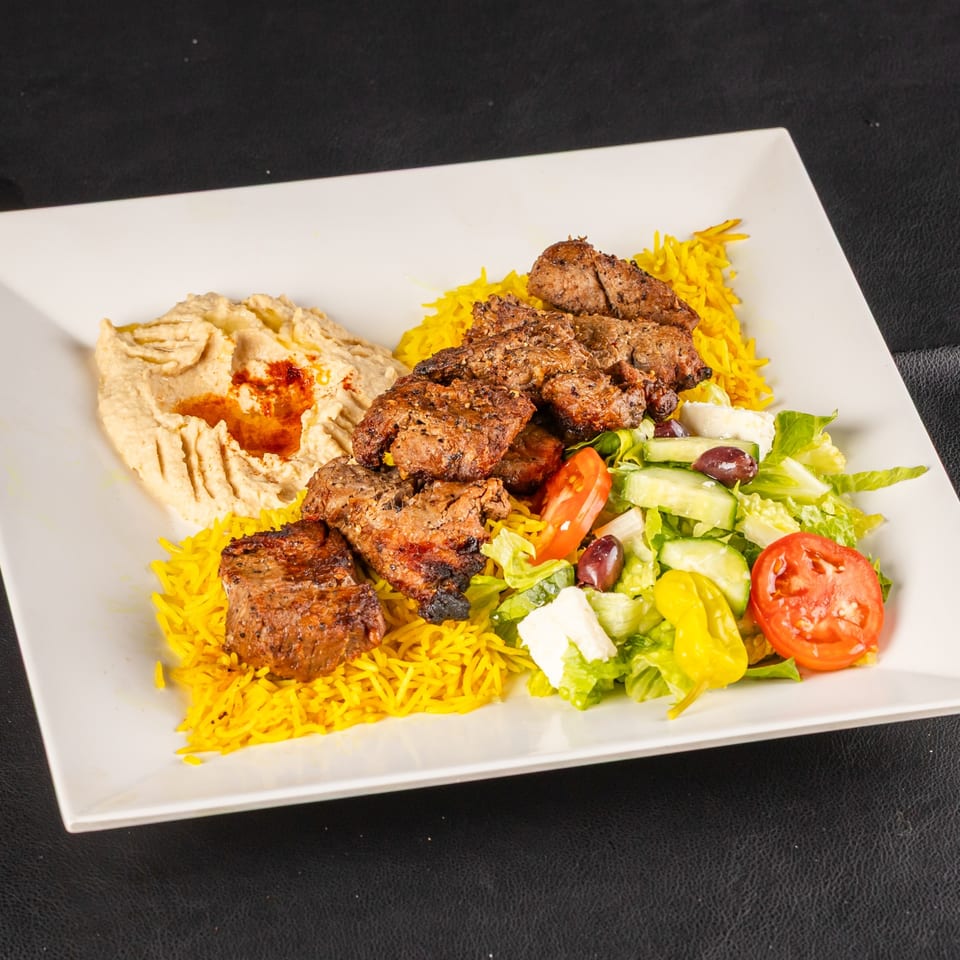 Beef tenderloin kebab plate